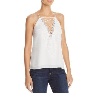 Wayf Women's Lace-Up Camisole Top Spaghetti Strap Embroidery Ivory Size X Large